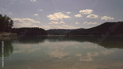 El Chorro Spanish mountain valley lake reflections on scenic sunset nature landscape scene