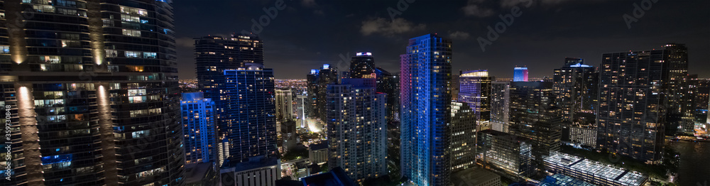 Aerial panorama in the City of Brickell Miami FL