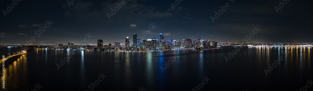 Aerial night panorama Brickell Miami