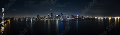 Aerial night panorama Brickell Miami
