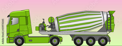 Concrete mixing truck vector. Car flat image. Industrial and construction transport. For building company, web page design, business..