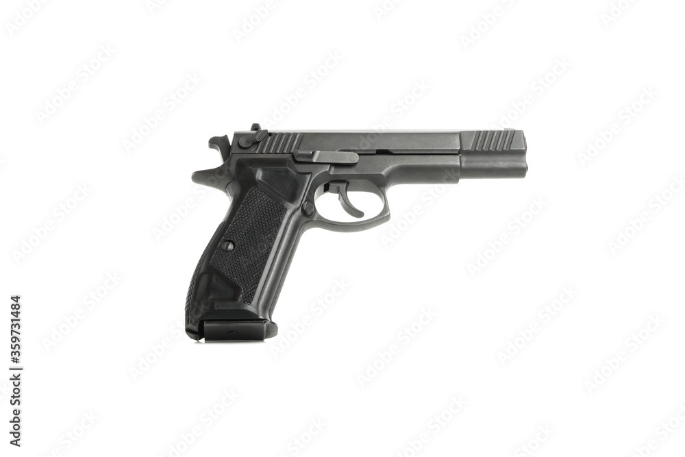 Black traumatic gun isolated on white background