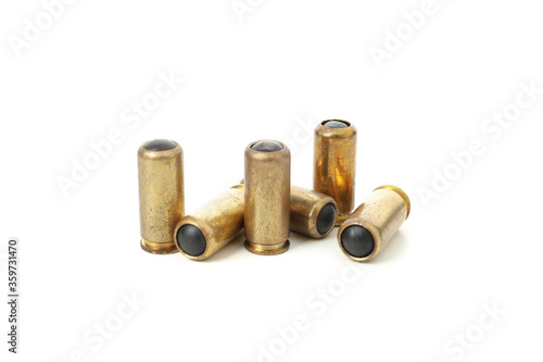Rubber bullets isolated on white background. Self defense weapon