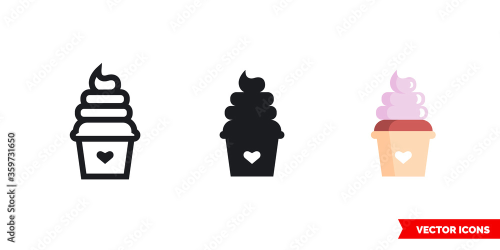 Cake icon of 3 types. Isolated vector sign symbol.