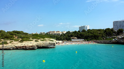 People in the water on Cala Domingos Beach, Calas de Mallorca, Spain