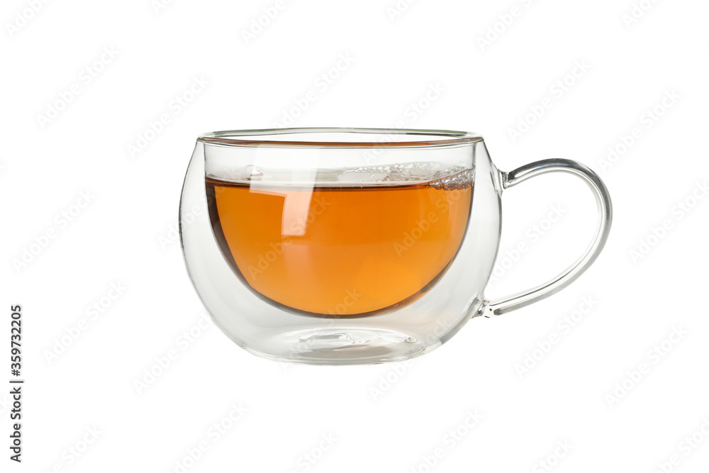 Glass cup of chamomile tea isolated on white background Glass cup of chamomile tea isolated on white background