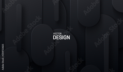Black papercut background. Vector 3d illustration. Abstract geometric background. Layered paper shapes. Minimalist cover design