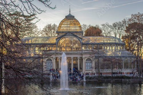 View of the Cristal Palace in autumn at the Retiro Park, Madrid
