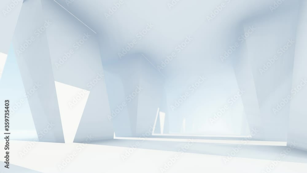 3D animation, Rectangular Walls And Bright Light With Futuristic Empty White Corridor