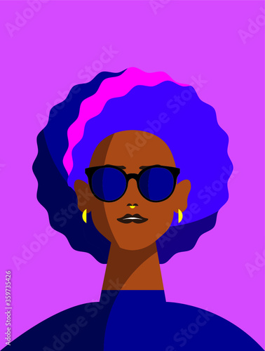 girl with glasses. Portrait of a woman. Avatar of a girl. Colorful portrait.  Vector flat illustration