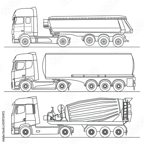 Set of trucks vector. Industriual and construction transport isolated on white background.