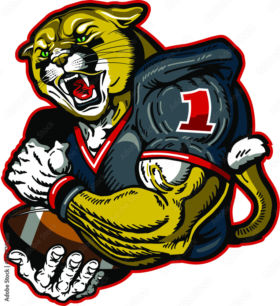 Obraz premium cougar football player mascot holding ball for school, college or league
