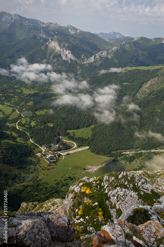 Looking down on Fuente De, the base for the cable car up to the Portal de Picos, Cantabria, Spain.