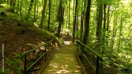 POV of person hiking alone at Medvednica national park trail, Zagreb, Croatia.