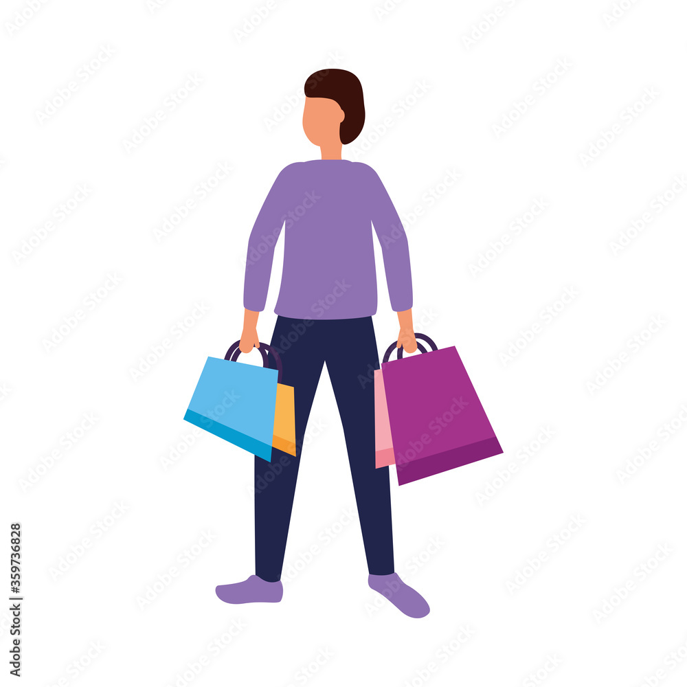 man avatar with shopping bags vector design man avatar with shopping bags vector design