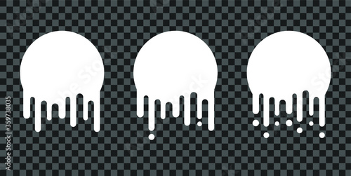 Paint drip stickers, circle white melt drop vector icons. Vector milk circle melt drops, graffiti paint drip blobs