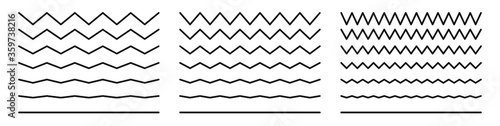 Wave line and wavy zigzag pattern lines. Vector black underlines, smooth end squiggly horizontal curvy squiggles