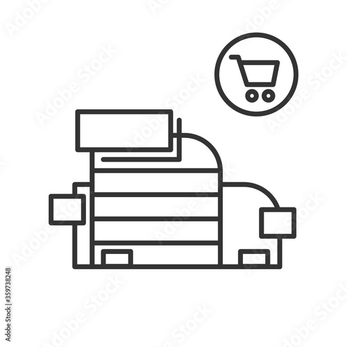 Shopping mall icon. Simple vector illustration of trade center with shopping kart linear pictogram. B2B realty business and infrastructure concept. Editable stroke vector illustration