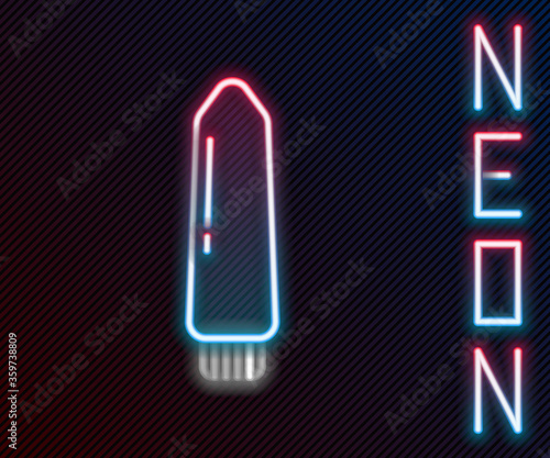Glowing neon line Dildo vibrator for sex games icon isolated on black background. Sex toy for adult. Vaginal exercise machines for intimate. Colorful outline concept. Vector Illustration