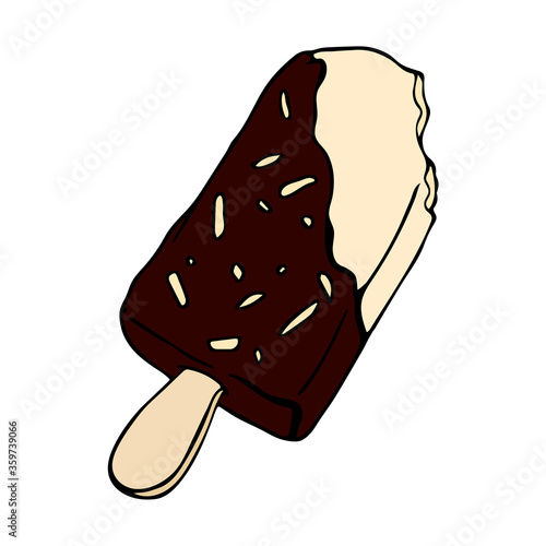 Vector illustration of popsicle. Hand drawn doodle with ice cream. Sketch style vector illustration for cafe menu, card, birthday card decoration