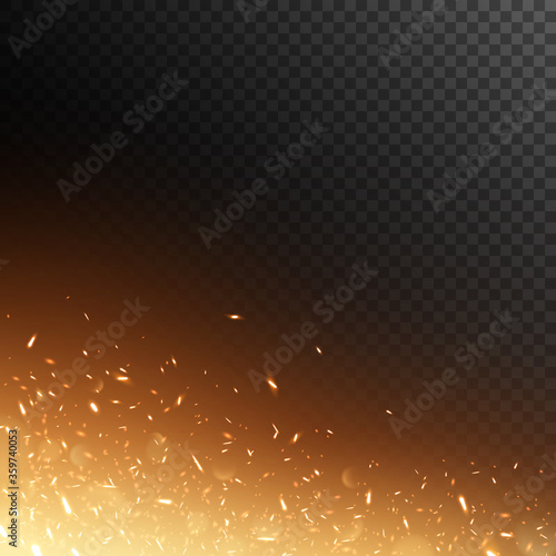 Fiery sparks. Glowing particles. Vector effect with transparency. 