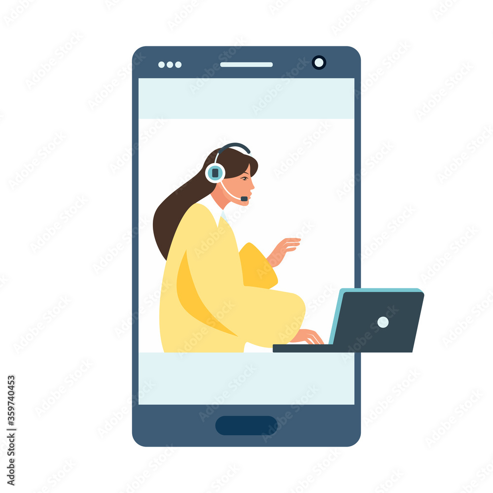 customer service concept, hotline operator advises customer, online global technical support 24/7, customer and operator. Vector illustration customer service concept, hotline operator advises customer, online global technical support 24/7, customer and operator. Vector illustration