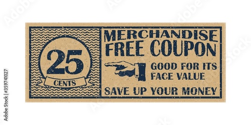 Twenty five cents coupon template. Discount coupon on 25 cents.