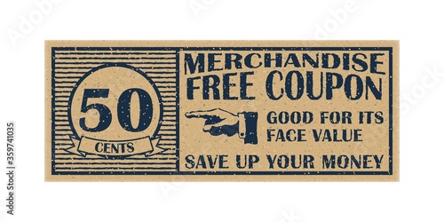 Fifty cents coupon template. Discount coupon on 50 cents.