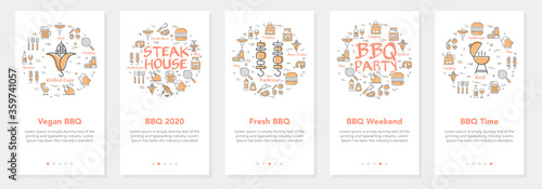 Vertical vector bbq and picnic summer five banners - vegan bbq and steak house