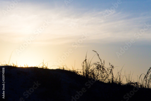 silhouette coastal sand dunes sunset 