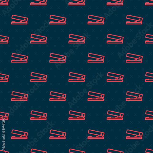 Red line Office stapler icon isolated seamless pattern on black background. Stapler, staple, paper, cardboard, office equipment.  Vector Illustration