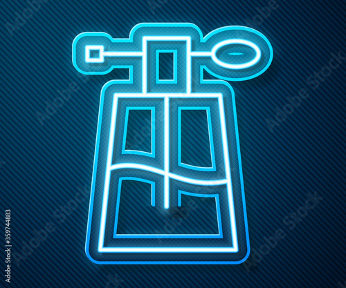 Glowing neon line Perfume icon isolated on blue background.  Vector Illustration