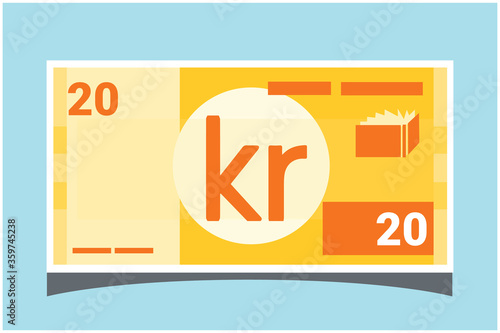 20 Swedish Krona banknotes paper money vector icon logo illustration and design. Sweden business, payment and finance element. EPS 10 Vector illustration. Can be used for web, mobile, infographic.