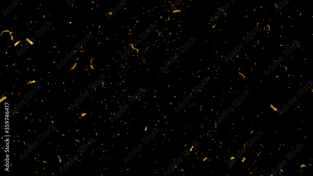 shiny gold glitter confetti golden on black background, 3d rendering ...