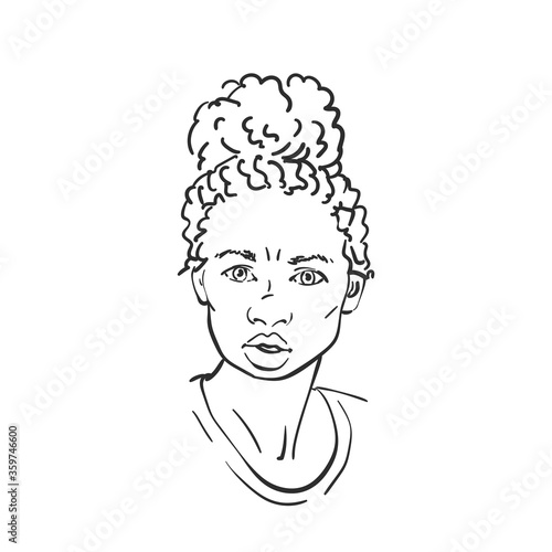 Portrait mixed race caucasian - african american woman looking angry at camera, Vector sketch, Hand drawn illustration