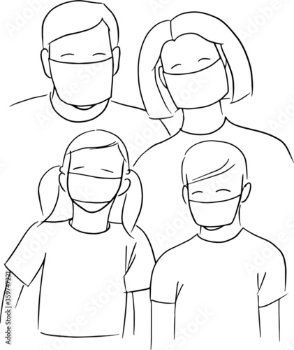family wears  face mask