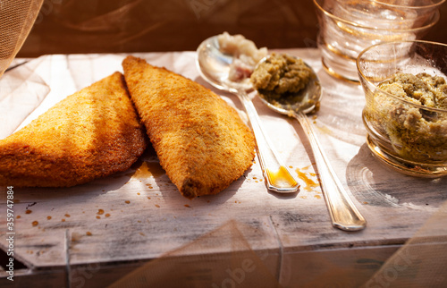 Sofficini with mozzarella and ham with olive cream