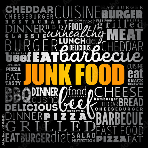JUNK FOOD word cloud, food concept background