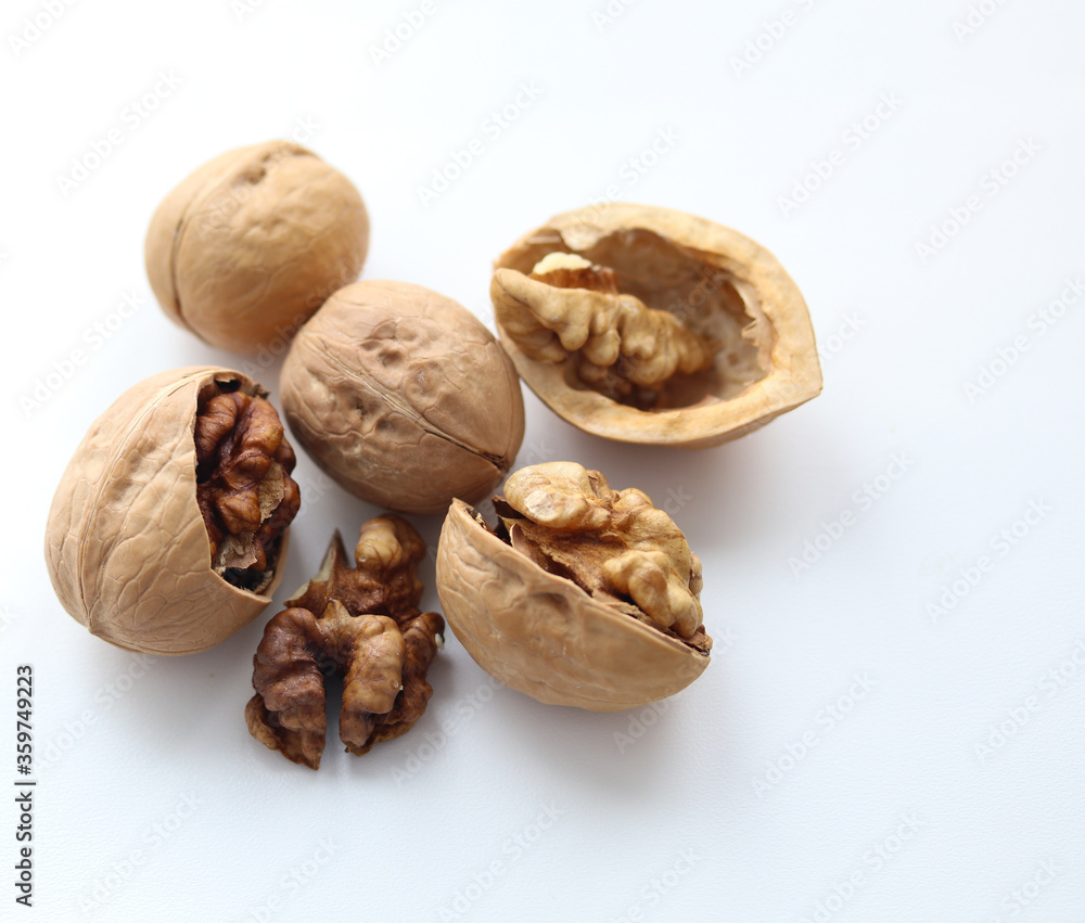 walnuts on a white background close up walnuts on a white background close up