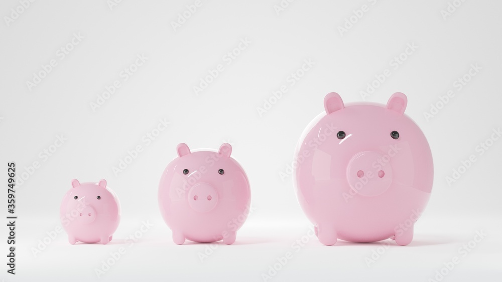 pink piggy bank different size. money saving concept on white background. 3d render. pink piggy bank different size. money saving concept on white background. 3d render.