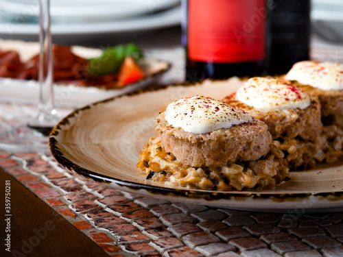 Rabbit cutlets with barley porridge