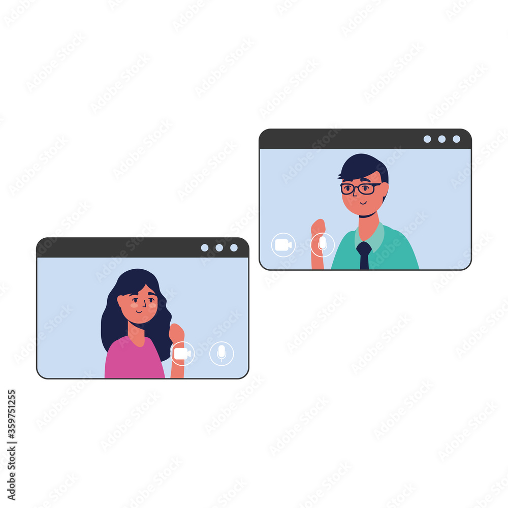 Woman and man avatar on website in video chat vector design Woman and man avatar on website in video chat vector design