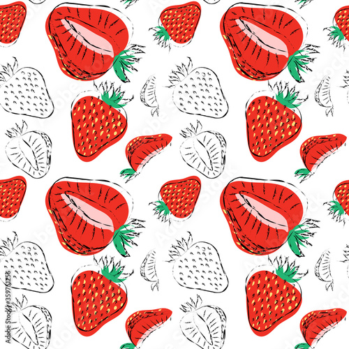Fototapeta Naklejka Na Ścianę i Meble -  seamless pattern with the image of an abstract drawn strawberry. great for printing banners, postcards, business cards, posters