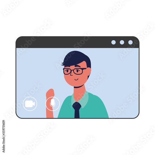 Man avatar on website in video chat vector design