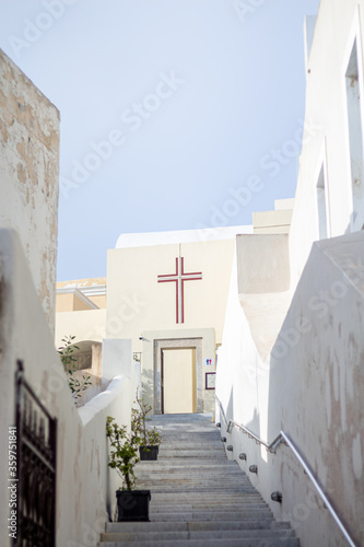 Cross on Building in Santorini