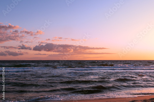 seascape background with dramatic evening sky, copy space