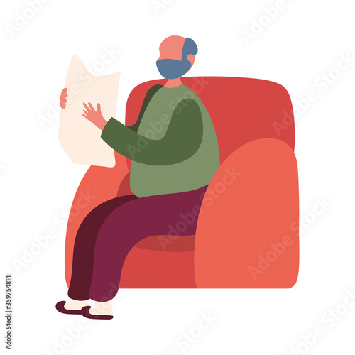 Isolated avatar man on chair with newspaper vector design