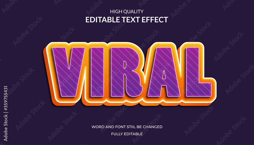 viral text effect, editable 3d cartoon text style effect.