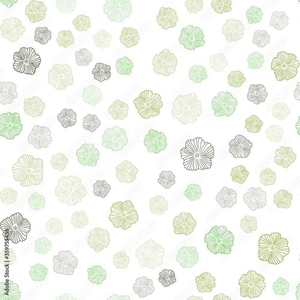 Light Green, Yellow vector seamless doodle pattern with flowers. Creative illustration in blurred style with flowers. Texture for window blinds, curtains.