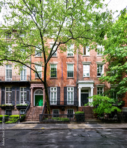 Photography New York City - Row of historic brownstone buildings along Washington Square Par